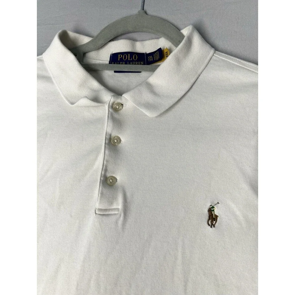 Polo Ralph Lauren Mens XXL White Short Sleeve Cotton Flesh Pony Classic Fit Y2K